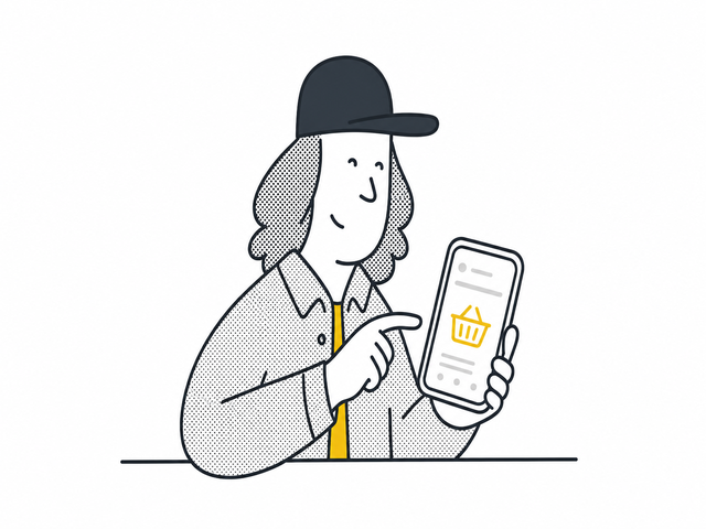 Illustration d'un client composant son plat étape par étape sur son téléphone