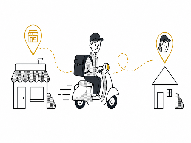 Illustration d'une carte avec un trajet de livraison et une zone de frais personnalisable