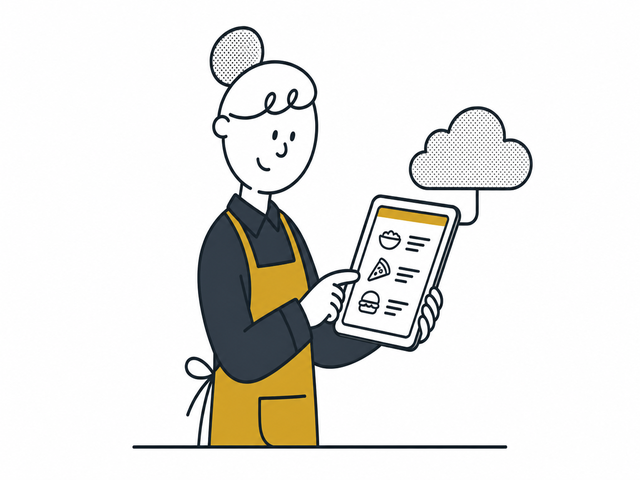 Illustration d'une carte de restaurant en ligne à la marque du restaurant, modifiable directement